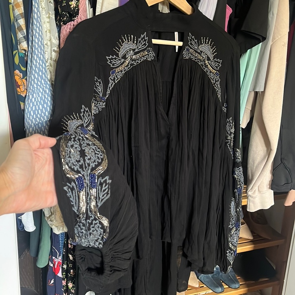 FREE PEOPLE BEADED BELL SLEEVE BLOUSE